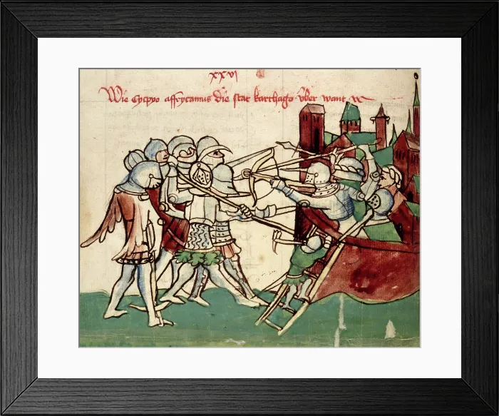 Framed Print : Army attacking a besieged town, 15th century. Creator: Unknown Framed Print : Army attacking a besieged town, 15th century. Creator: Unknown