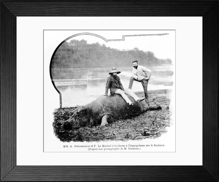Framed Print : Alexandre Delcommune and Paul Le Marinel hunting hippopotamus, ...Congo late 19th-early 20th century. Creator: Unknown Framed Print : Alexandre Delcommune and Paul Le Marinel hunting hippopotamus, ...Congo late 19th-early 20th century. Creator: Unknown