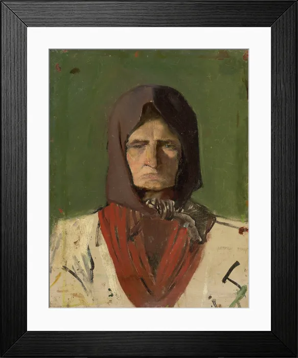 Framed Print : Head of a Villager in a Dark Scarf, 1895-1900. Creator: Ladislav Mednyanszky