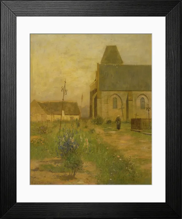 Framed Print : Landscape with church and graveyard, 1895. Creator: Eugen Jettel