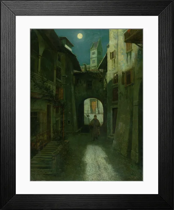 Framed Print : Night Watch in the Old Town (Zell am See?), 1880-1900. Creator: Eduard Majsch Framed Print : Night Watch in the Old Town (Zell am See?), 1880-1900. Creator: Eduard Majsch