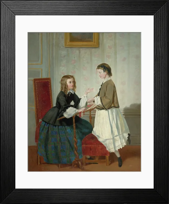Framed Print : Girls with embroidery frame, 1865. Creator: Maria Schultzova