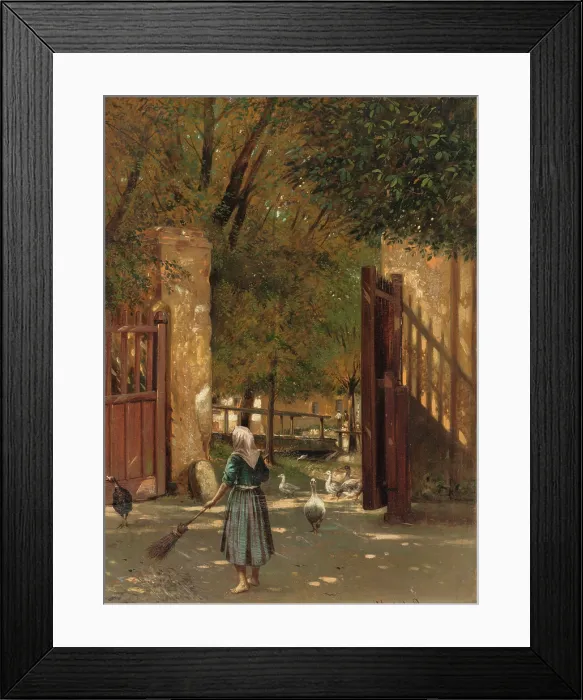 Framed Print : Sweeping the courtyard, 1902. Creator: Eduard Majsch Framed Print : Sweeping the courtyard, 1902. Creator: Eduard Majsch