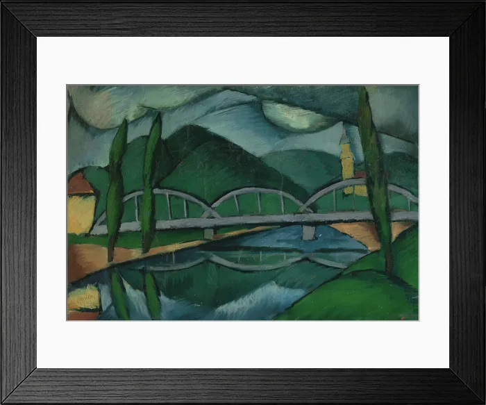 Framed Print : Landscape with bridge, 1922. Creator: Gejza Schiller Framed Print : Landscape with bridge, 1922. Creator: Gejza Schiller