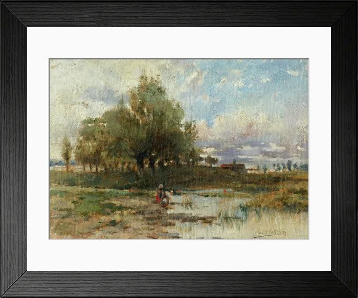 Framed Print : Landscape with pond, 1890-1900. Creator: Felician Moczik Framed Print : Landscape with pond, 1890-1900. Creator: Felician Moczik