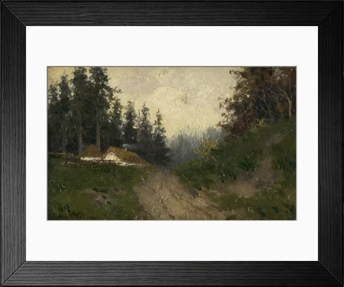 Framed Print : Cottages in the woods, 1880-1900. Creator: Felician Moczik Framed Print : Cottages in the woods, 1880-1900. Creator: Felician Moczik