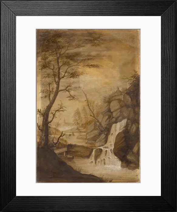 Framed Print : Landscape with a waterfall, around 1780. Creator: Unknown Framed Print : Landscape with a waterfall, around 1780. Creator: Unknown