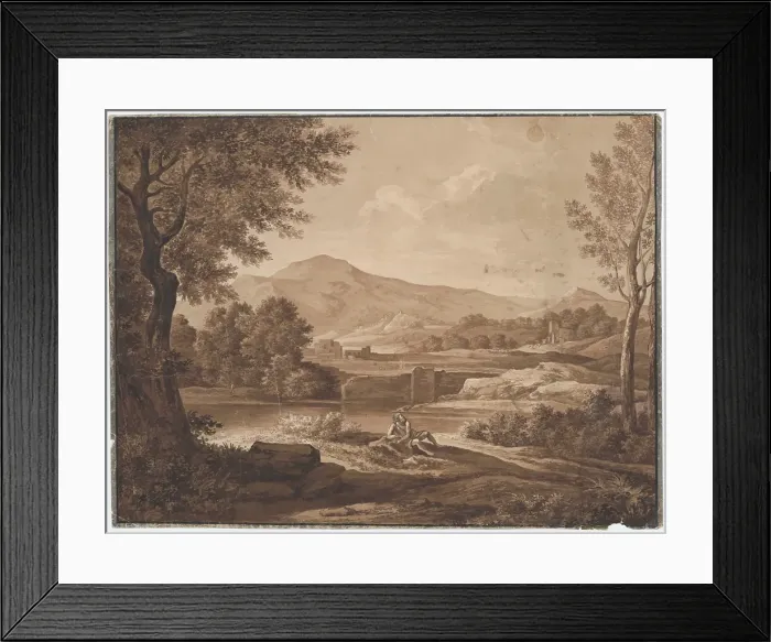 Framed Print : Landscape with ruins and figurative staff, around 1800. Creator: Unknown Framed Print : Landscape with ruins and figurative staff, around 1800. Creator: Unknown