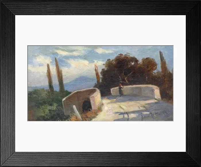 Framed Print : Bridge with cypresses, 1890-1900. Creator: Felician Moczik Framed Print : Bridge with cypresses, 1890-1900. Creator: Felician Moczik