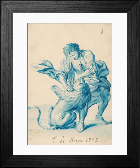 Framed Print : Man wrestling with a lion, 1752. Creator: Judas Thaddeus Supper Framed Print : Man wrestling with a lion, 1752. Creator: Judas Thaddeus Supper