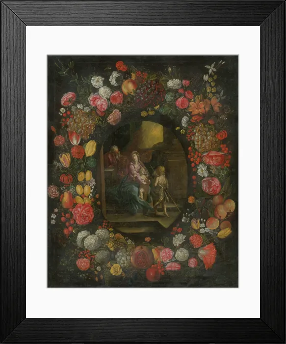 Framed Print : The Holy Family in a Flower and Fruit Garland, 1650-1700. Creator: Unknown Framed Print : The Holy Family in a Flower and Fruit Garland, 1650-1700. Creator: Unknown