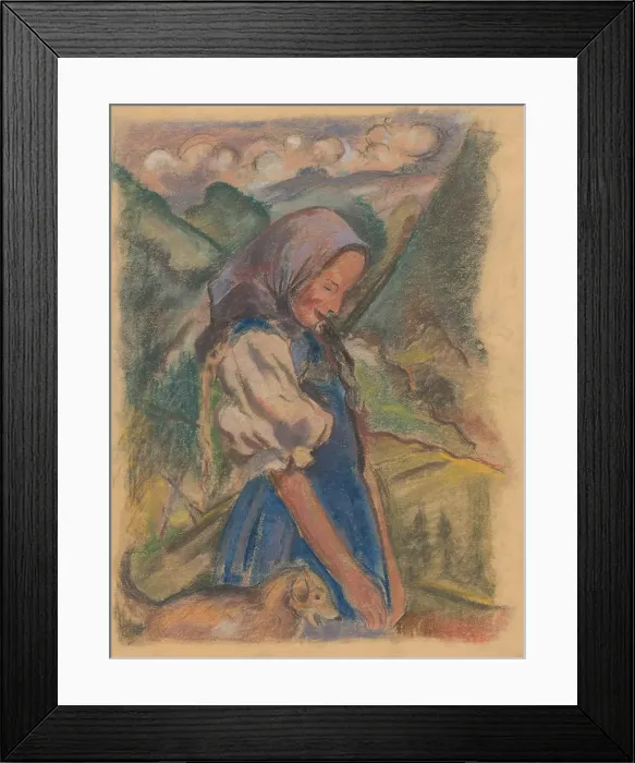 Framed Print : Girl with a dog in the countryside, 1930-1935. Creator: Arnold Peter Weisz-Kubincan Framed Print : Girl with a dog in the countryside, 1930-1935. Creator: Arnold Peter Weisz-Kubincan