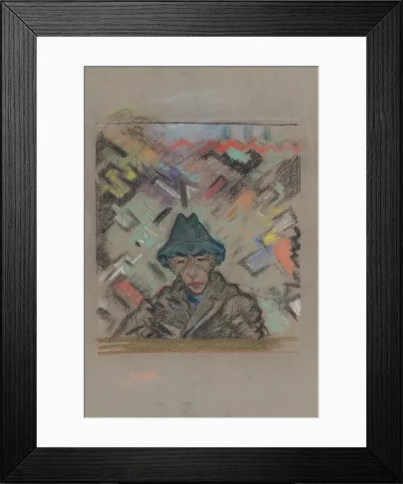 Framed Print : Bust man in a hat with a decorative background, around 1937. Creator: Arnold Peter Weisz-Kubincan Framed Print : Bust man in a hat with a decorative background, around 1937. Creator: Arnold Peter Weisz-Kubincan