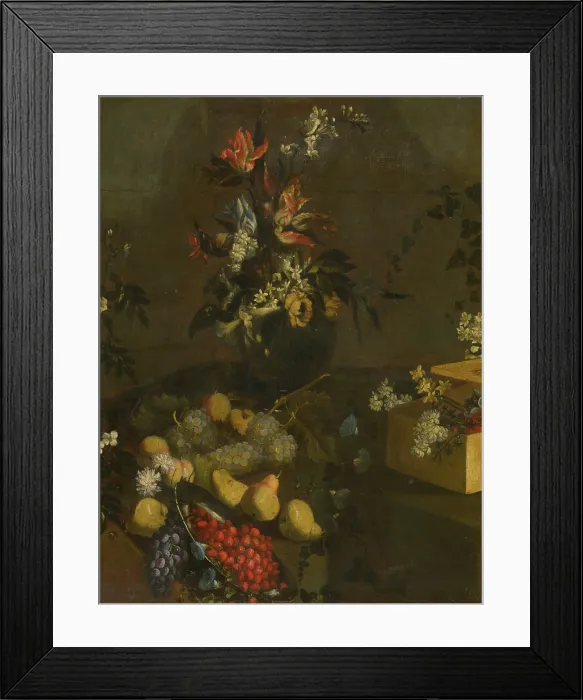 Framed Print : Still Life with Flower Bouquet and Fruit, 1702-1712. Creator: Unknown Framed Print : Still Life with Flower Bouquet and Fruit, 1702-1712. Creator: Unknown