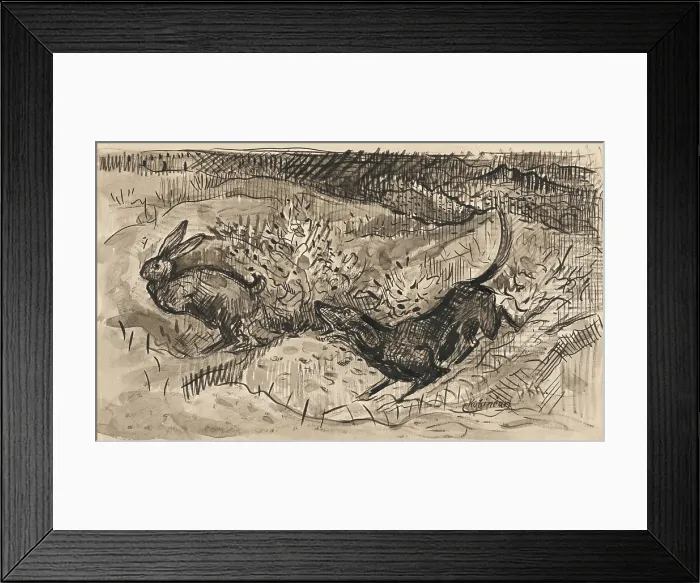 Framed Print : Hunting scene (Hare and dog), 1930-1939. Creator: Arnold Peter Weisz-Kubincan