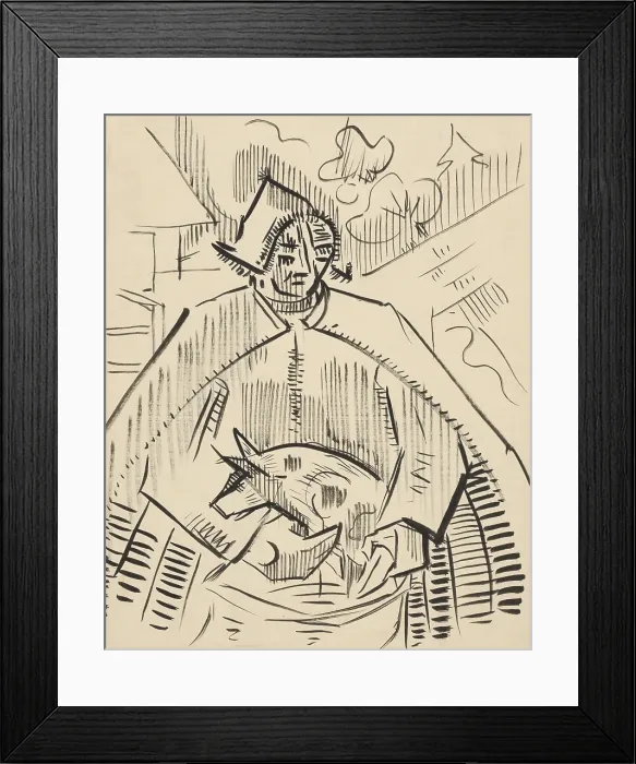 Framed Print : Man with a piglet, about 1942. Creator: Arnold Peter Weisz-Kubincan Framed Print : Man with a piglet, about 1942. Creator: Arnold Peter Weisz-Kubincan