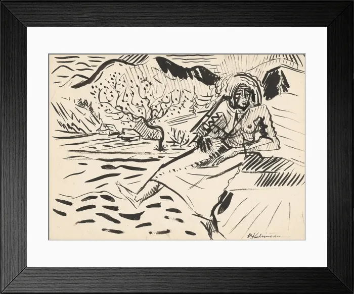 Framed Print : Seated Woman in the Countryside, about 1942. Creator: Arnold Peter Weisz-Kubincan