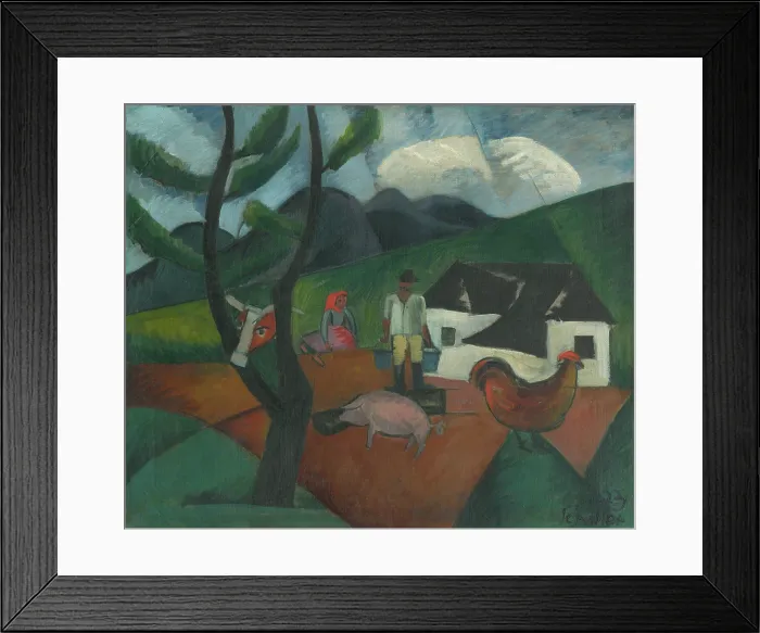 Framed Print : Farmyard, 1923. Creator: Gejza Schiller Framed Print : Farmyard, 1923. Creator: Gejza Schiller