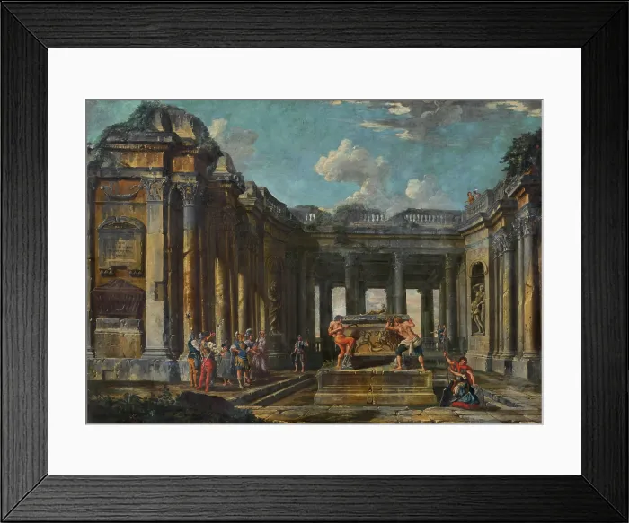 Framed Print : Scene from Roman history in antique ruins, 1730-1750. Creator: Circle of Giovanni Paolo Pannini Framed Print : Scene from Roman history in antique ruins, 1730-1750. Creator: Circle of Giovanni Paolo Pannini