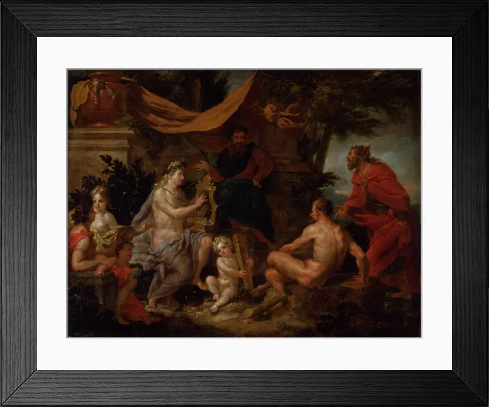 Framed Print : The Music Competition of Pan and Apollo (The Music Competition of Apollo and Silenus), around 1700. Creator: Godfried Maes Framed Print : The Music Competition of Pan and Apollo (The Music Competition of Apollo and Silenus), around 1700. Creator: Godfried Maes
