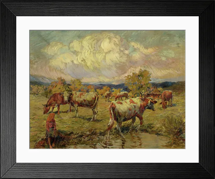 Framed Print : Cows Grazing, around 1923. Creator: Gustav Mally Framed Print : Cows Grazing, around 1923. Creator: Gustav Mally