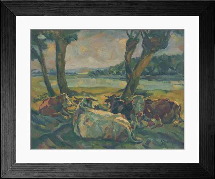Framed Print : Cows Resting, around 1929. Creator: Gustav Mally Framed Print : Cows Resting, around 1929. Creator: Gustav Mally