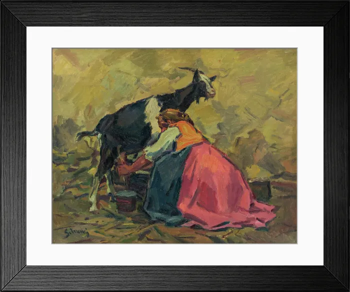 Framed Print : Milking, around 1937. Creator: Gustav Mally Framed Print : Milking, around 1937. Creator: Gustav Mally