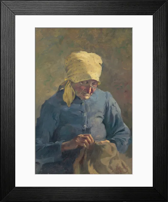 Framed Print : Old Woman Sewing, 1907. Creator: Gustav Mally Framed Print : Old Woman Sewing, 1907. Creator: Gustav Mally