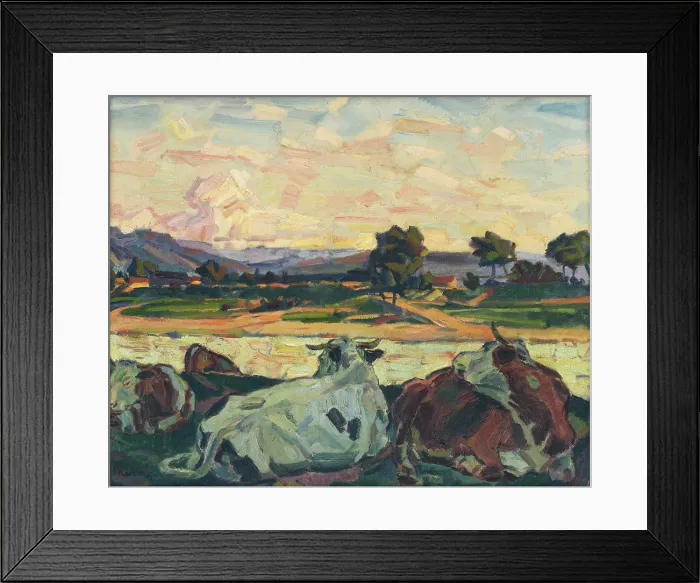 Framed Print : Cows on a River Bank, 1930-1935. Creator: Gustav Mally Framed Print : Cows on a River Bank, 1930-1935. Creator: Gustav Mally