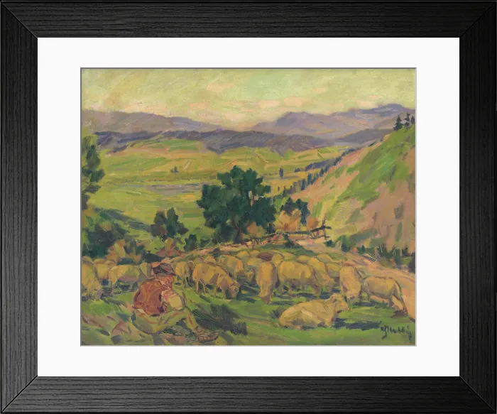 Framed Print : Landscape with Sheep, around 1936. Creator: Gustav Mally Framed Print : Landscape with Sheep, around 1936. Creator: Gustav Mally