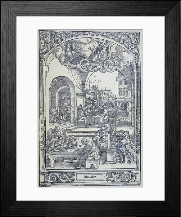Framed Print : The planet Mercury and artists, scholars and technicians, c1535. Creator: Sebald Beham Framed Print : The planet Mercury and artists, scholars and technicians, c1535. Creator: Sebald Beham