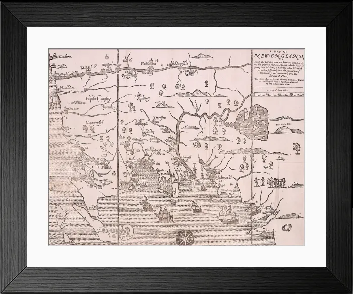 Framed Print : Map of New England, 1677. Creator: John Foster Framed Print : Map of New England, 1677. Creator: John Foster