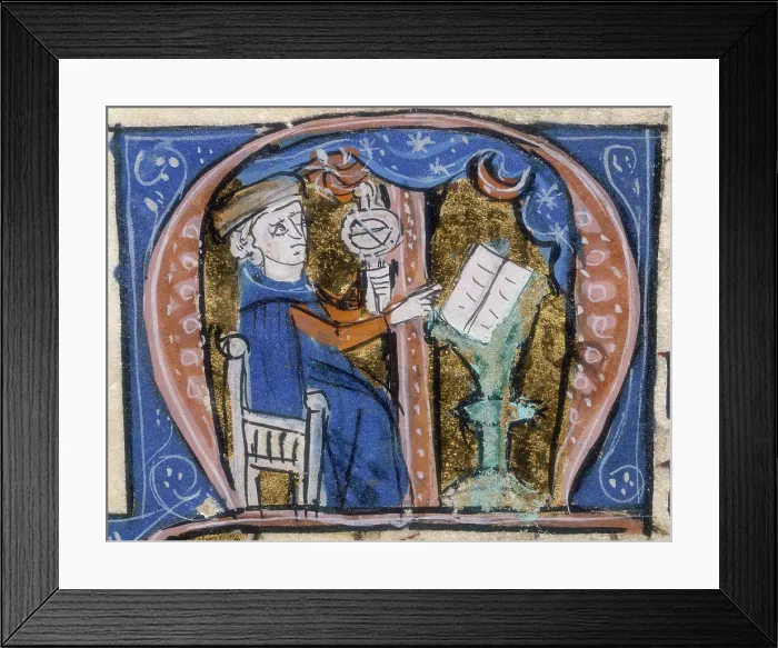 Framed Print : An astrologer at work with his book and an armillary, early 14th century. Creator: Unknown Framed Print : An astrologer at work with his book and an armillary, early 14th century. Creator: Unknown