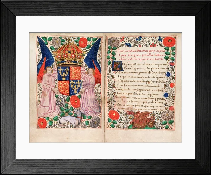 Framed Print : The coat of arms of Henry VII supported by two angels, 1486. Creator: Unknown Framed Print : The coat of arms of Henry VII supported by two angels, 1486. Creator: Unknown
