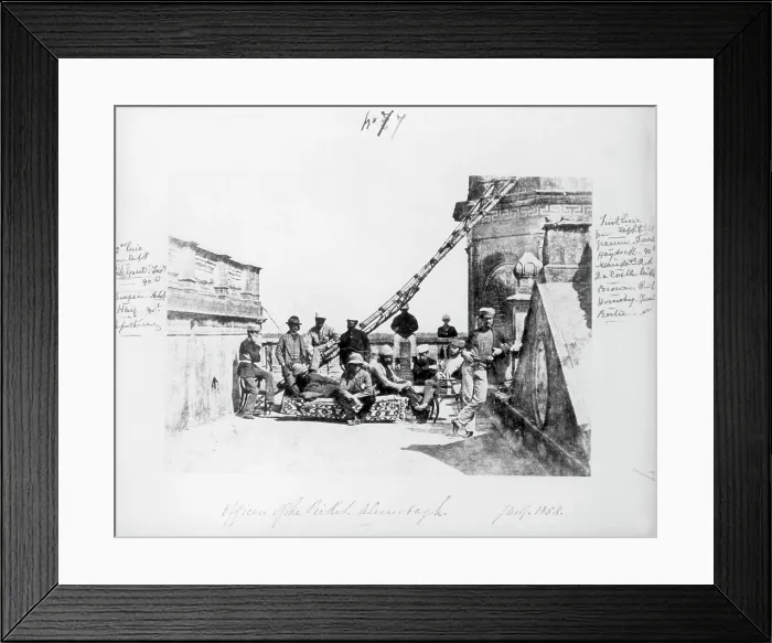 Framed Print : Picket officers at the Alambagh, Lucknow, during the Indian Mutiny, 1858. Creator: Patrick Fitzgerald Framed Print : Picket officers at the Alambagh, Lucknow, during the Indian Mutiny, 1858. Creator: Patrick Fitzgerald