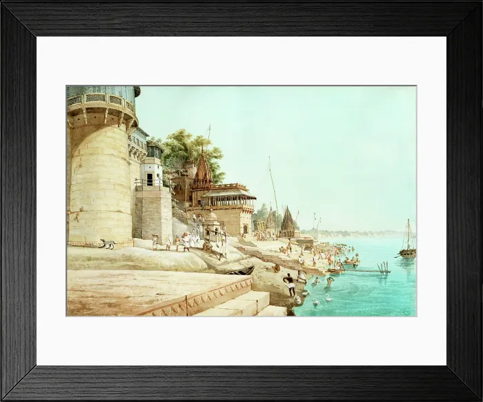 Framed Print : View of the Benares ghats, 1825. Creator: James Prinsep Framed Print : View of the Benares ghats, 1825. Creator: James Prinsep