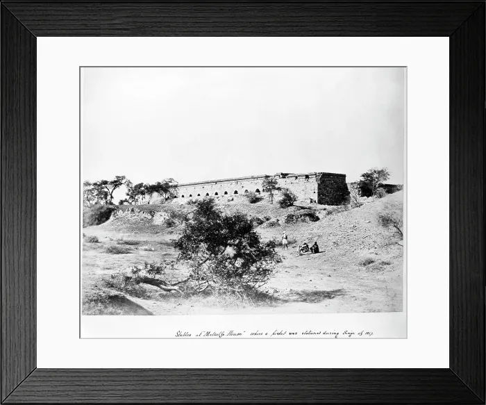 Framed Print : Stables at 'Metcalfe House' where a picket was stationed during Siege of 1857, (1858). Creator: Unknown Framed Print : Stables at 'Metcalfe House' where a picket was stationed during Siege of 1857, (1858). Creator: Unknown