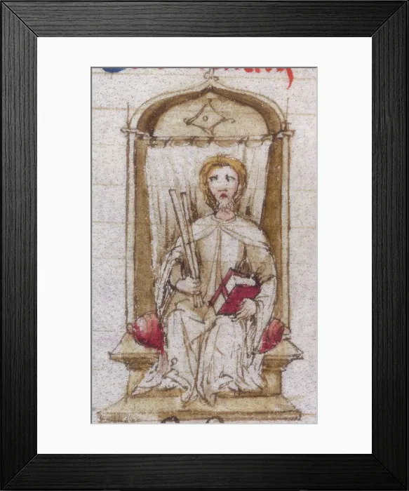 Framed Print : A man seated on a throne holding a book, late12th-early 13th century. Creator: Unknown Framed Print : A man seated on a throne holding a book, late12th-early 13th century. Creator: Unknown