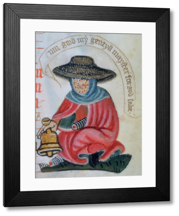 Framed Print : Disabled leper ringing a bell, c1400. Creator: Unknown Framed Print : Disabled leper ringing a bell, c1400. Creator: Unknown
