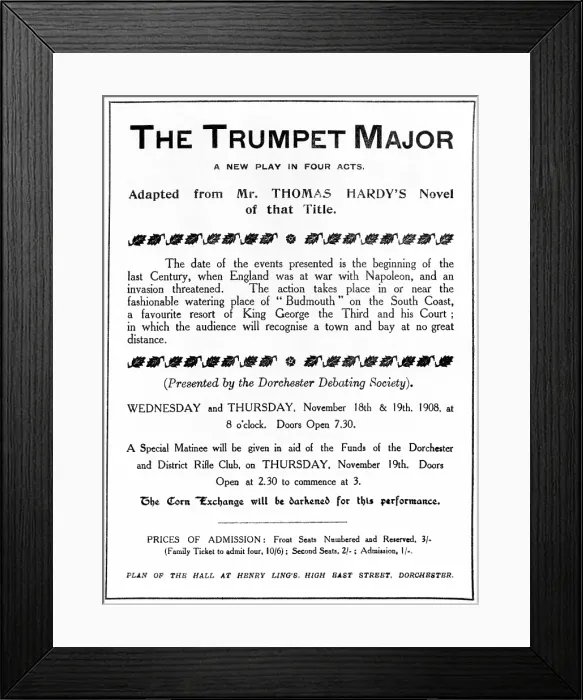 Framed Print : Bill advertising a performance of Thomas Hardy's 'The Trumpet Major', 1908 Framed Print : Bill advertising a performance of Thomas Hardy's 'The Trumpet Major', 1908