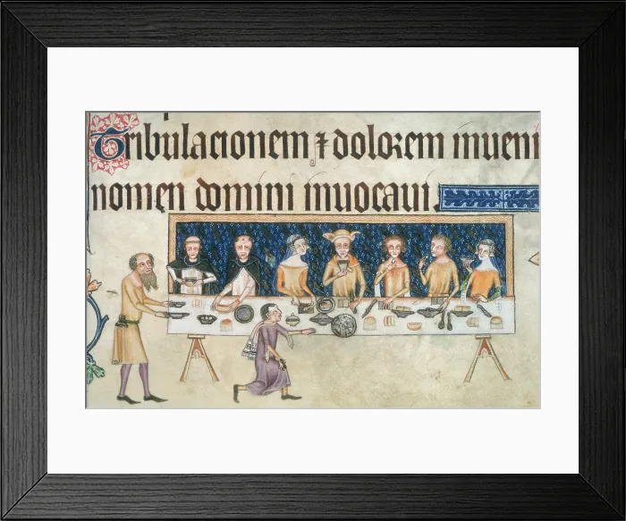 Framed Print : The Lord of the Manor dining with his family, c1300-c1340. Creator: Unknown Framed Print : The Lord of the Manor dining with his family, c1300-c1340. Creator: Unknown