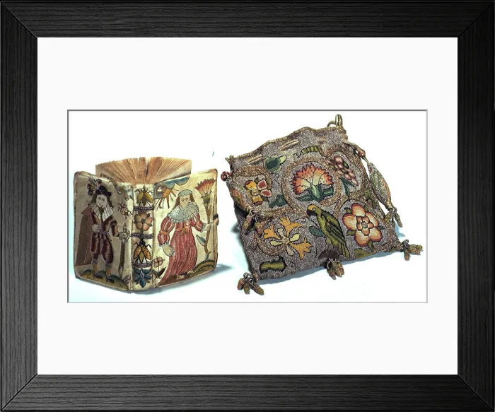 Framed Print : Embroidered prayer book and bag, 1633. Creator: Unknown Framed Print : Embroidered prayer book and bag, 1633. Creator: Unknown