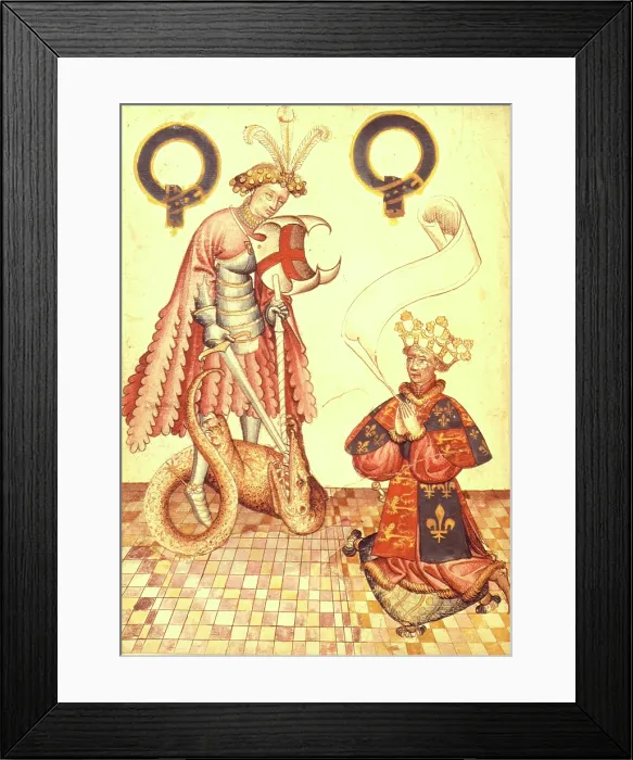 Framed Print : William Bruges kneeling before St George and the dragon, c1430- c1440. Creator: Unknown Framed Print : William Bruges kneeling before St George and the dragon, c1430- c1440. Creator: Unknown