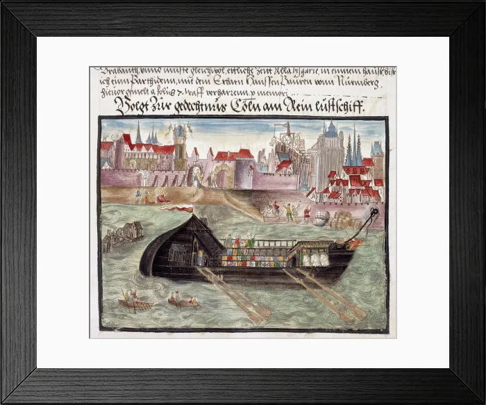 Framed Print : A pleasure boat on the River Rhine at Cologne, 1560-1632. Creator: Unknown Framed Print : A pleasure boat on the River Rhine at Cologne, 1560-1632. Creator: Unknown