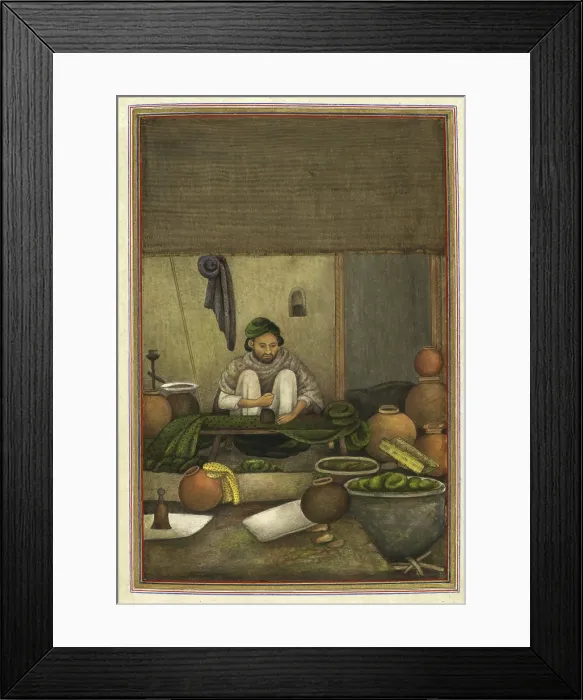 Framed Print : 'Chipi' (or chimba), a cloth printer, printing green cloth with a red geometric design, 1825.. Creator: Anon Framed Print : 'Chipi' (or chimba), a cloth printer, printing green cloth with a red geometric design, 1825.. Creator: Anon