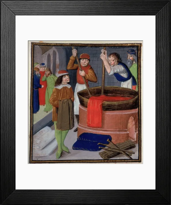 Framed Print : Dyers soaking red cloth in a heated barrel, 1482. Creator: Unknown Framed Print : Dyers soaking red cloth in a heated barrel, 1482. Creator: Unknown