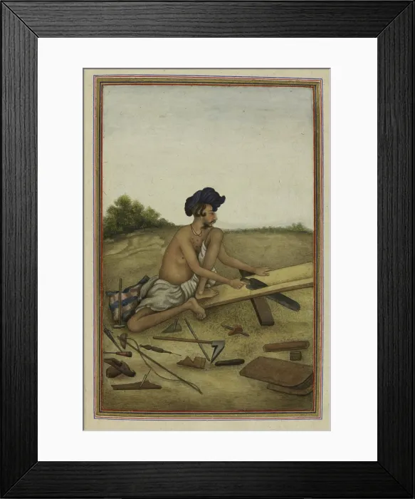 Framed Print : Khati or Tarkhan, carpenter caste of the Panjab - Man sawing a plank, 1825. Creator: Anon Framed Print : Khati or Tarkhan, carpenter caste of the Panjab - Man sawing a plank, 1825. Creator: Anon