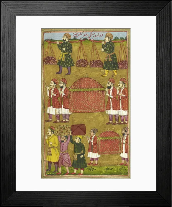 Framed Print : Gifts and palanquins sent by Khusrau to Shirin, 1726. Creator: Anon Framed Print : Gifts and palanquins sent by Khusrau to Shirin, 1726. Creator: Anon