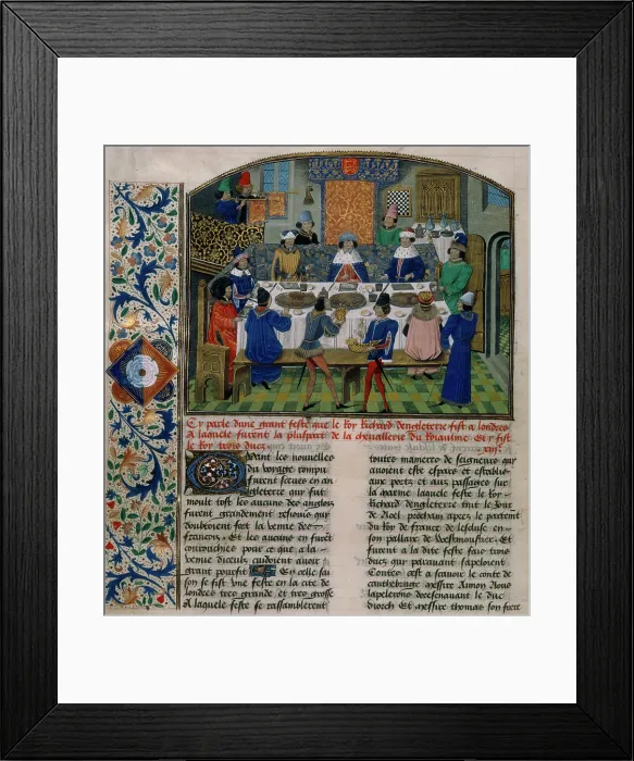 Framed Print : The Dukes of York, Gloucester and Ireland dine with Richard II, 15th century. Creator: Unknown Framed Print : The Dukes of York, Gloucester and Ireland dine with Richard II, 15th century. Creator: Unknown
