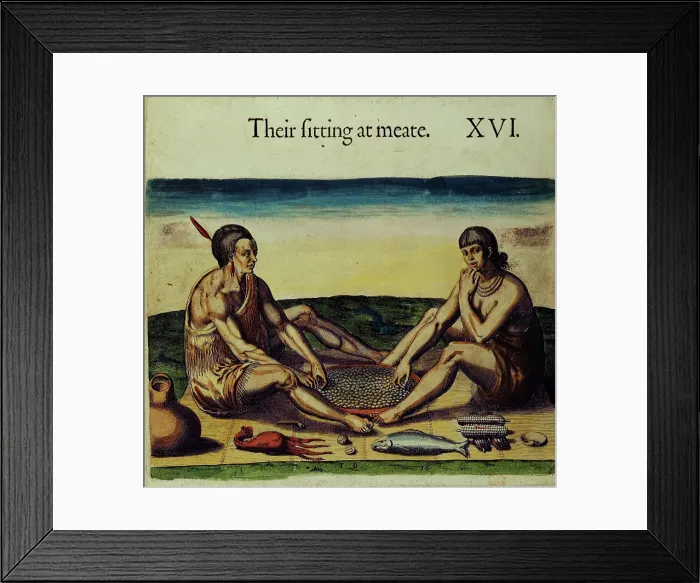 Framed Print : Native Americans preparing food, 1618. Creator: Unknown Framed Print : Native Americans preparing food, 1618. Creator: Unknown